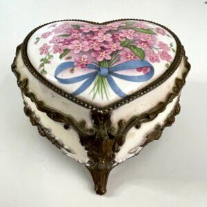 Vintage Porcelain Music Trinket Box Sankyo Japan Plays You Light Up My Life